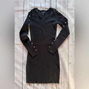 By & By Little Black‎ Dress Pearl And Slit Sleeves Size Small Fitted Stretchy